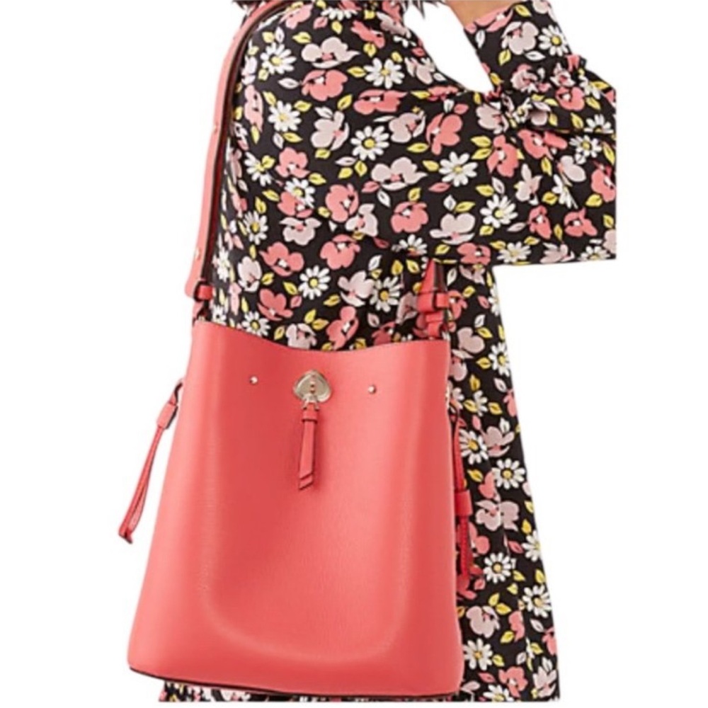 Kate Spade Marti 2 Way Convertible Carnation Coral Pebbled Leather bucket bag